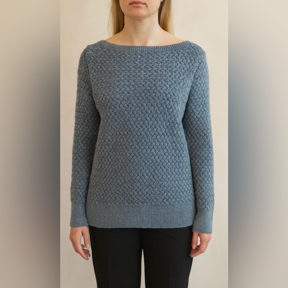 L.L. Bean Sweater Slate Blue Crew Neck Knit Pullover 100%Cotton Size L